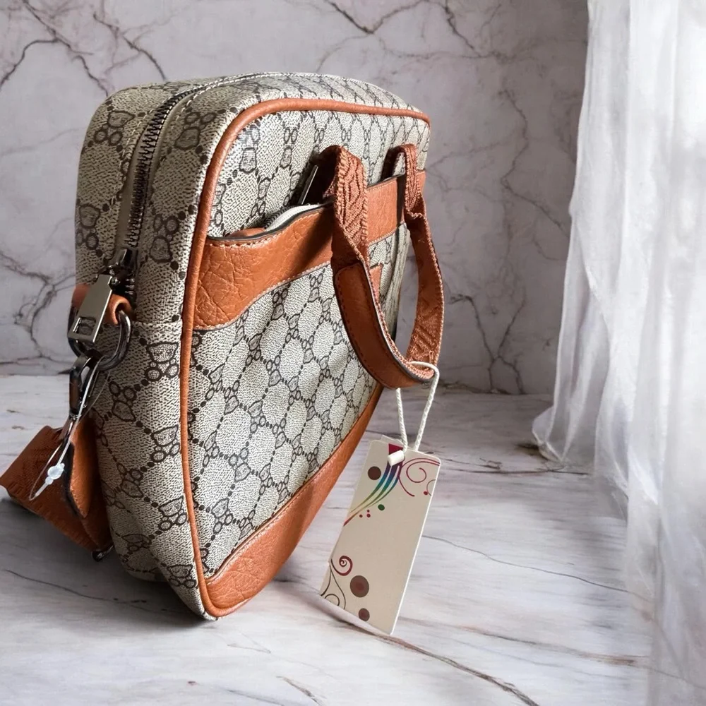 Tan & Beige Patterned Unisex laptop Briefcase
